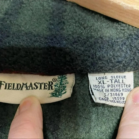 Vintage Fieldmaster XLTall green red black plaid 1/4 zip pull over fleece top - Picture 4 of 4